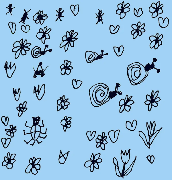 Transparent bullet journal doodles on a blue background